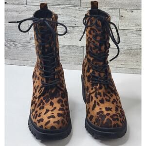 Whimsigoth Sz 6.5 Combat Boots Leopard Zip Lace Chunky Bratz Rock Grunge Y2K